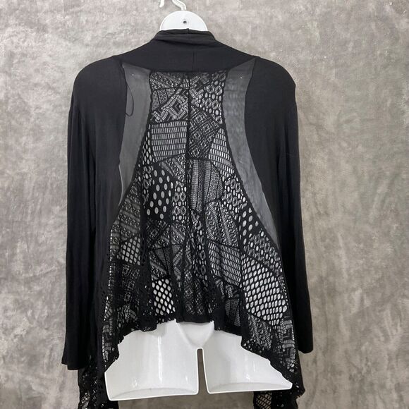 Forever Woman  crocheted open front  cardigan size 2X black sheer panels - Picture 1 of 13